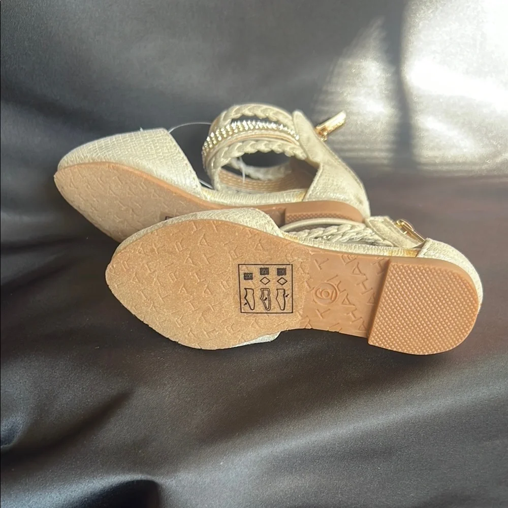 Tahari Cream and Gold Dress Shoes with Woven Ankle Strap